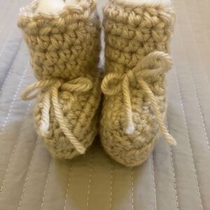 NWOT Handmade Baby Booties Gray w/Gray Ribbon Ties - Size 0-2 Months
